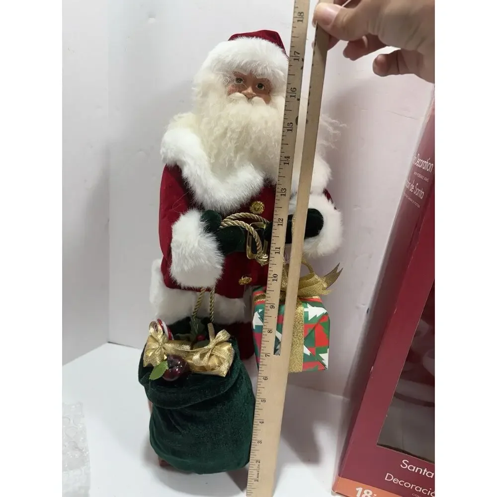 Santa Claus w/ Gifts‎ Poseable Arms 18” Figurine On Wood Base Christmas Figure